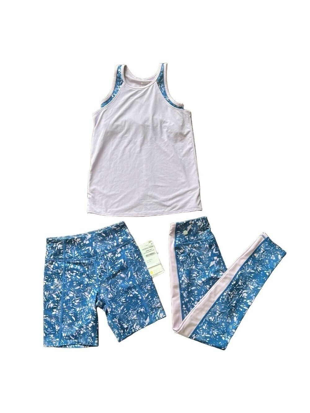 Zella Girl Athletic Workout Set Leggings Shorts Top Tank Size 7/8-10 Medium NEW